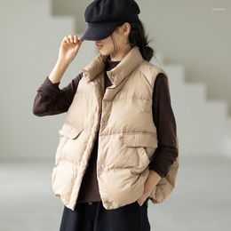 Damesvesten 2023 Vrouwen Vest Coat Stand Kraag Witte Duck Down Winter Dikke Warm tops Chaleco Mujer Gilet Casaco Feminino