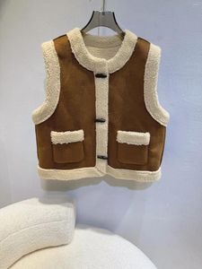 Gilets pour femmes 2024, début du printemps, vêtements Vintage en peluche, couleur assortie, manteau en laine d'agneau, 1209