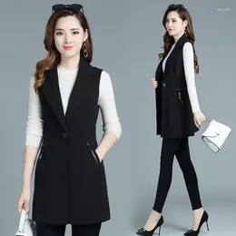 Damesvesten 2024 Lente Herfst Jas Casual Lange Blazer Vest Dames Mouwloos Jasje Elegant Kantoor Dame Vest Vrouwelijke Uitloper M-4XL