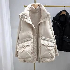 Gilets pour femmes 2024 gilet veste en coton automne hiver sans manches lâche grande poche décontracté chaud femme gilet vêtements d'extérieur