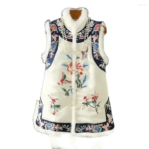 Damesvesten 2024 Winterkleding voor vrouwen Gewatteerd gewatteerd vest Geborduurd katoenen jasje Chinese imitatiebont Strim Cheongsam-vest