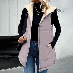 Gilets pour femmes 2024 vêtements d'hiver lâches banlieue mi-longueur manteau en coton à capuche décontracté mode