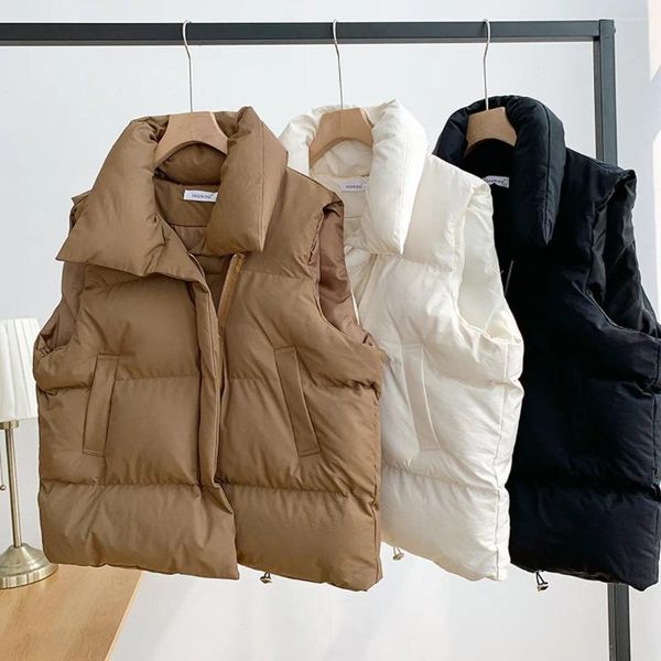 Gilets pour femmes 2024 hiver coton gilet femmes manteau chaud col rabattu fermeture éclair veste sans manches pardessus lâche cordon gilet