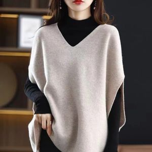 Women's Vests 3936 Knitted Waistcoat Women Loose Solid Color Vneck Knitted Vest Female Sleeveless Outerwear Vest Sweater Pullovers Winter 221007