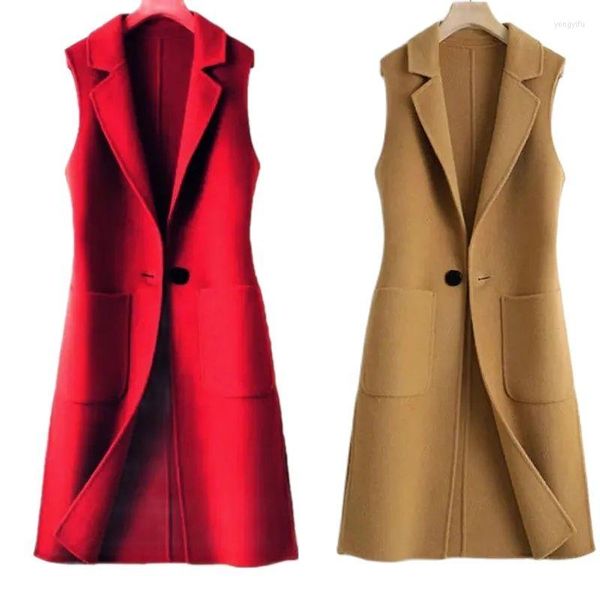 Gilets pour femmes 4XL gilet en laine femme manteau printemps automne vêtements d'extérieur mince spectacle mince tout Match mi-long mode veste sans manches