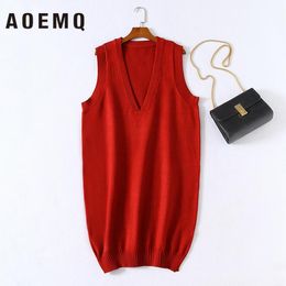 Damesvesten aoemq Fashion Vest 3 Solid Colors Outparter Mouwloze lange sectie herfsttruien losse zwangere vrouw winterkleding
