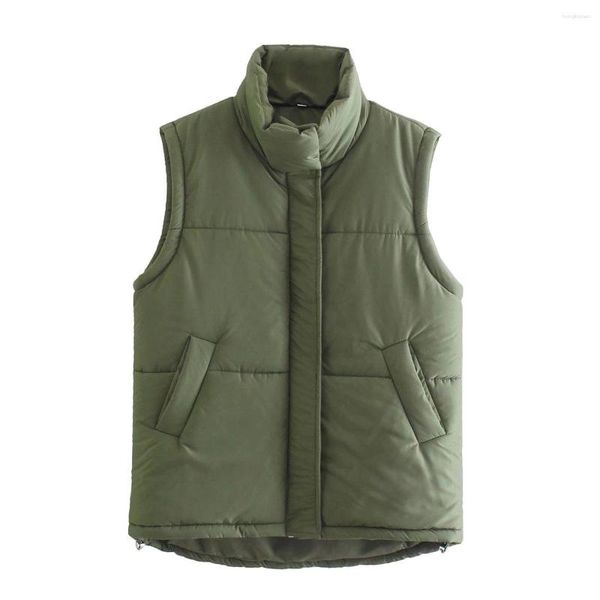 Gilets pour femmes armée vert gilet sans manches pour femmes col roulé vestes chaudes gilet manteau vêtements d'extérieur rembourrés manteaux vêtements