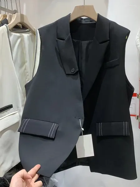 Chalecos de mujer Chaleco de traje de línea abierta asimétrico 2024 Verano Suelto Versátil Moda Sin mangas Abrigo Ropa de moda