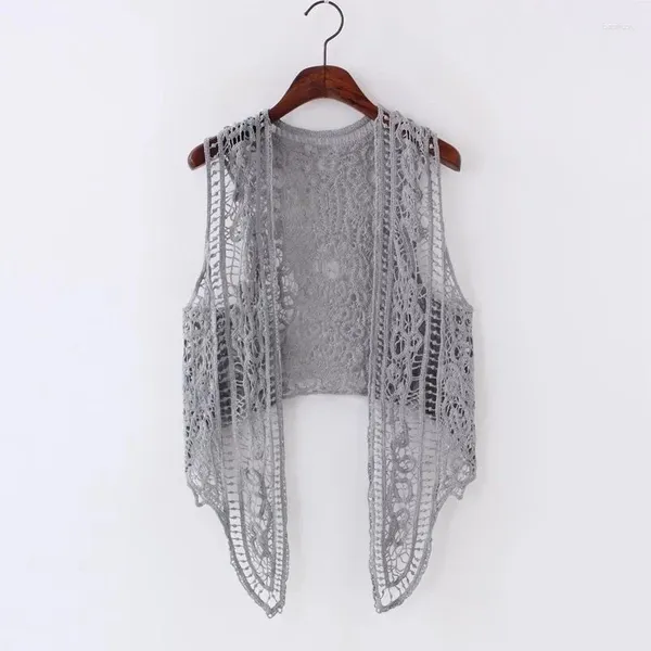 Chalecos de mujer Pantera abierta asimétrica Cardigan Summer Beach Boho Hippie People Style Crochet Bordado Bordado Blusa sin mangas sin mangas 2023