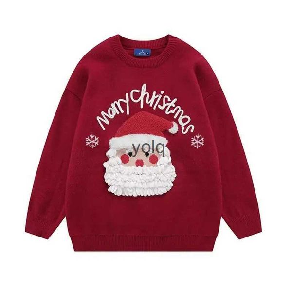 Chalecos de mujer Otoño e invierno nuevas mujeres suéter retro Santa Claus rojo suelto estilo perezoso tops de punto para hombres y2kyolq