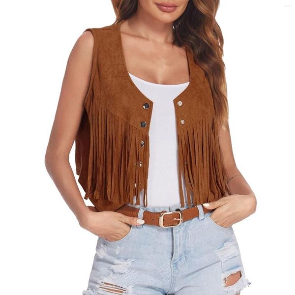 Gilets pour femmes automne gilet à franges veste Faux daim Cardigan gilet Punk Hippie frange sans manches gland châle vêtements d'extérieur