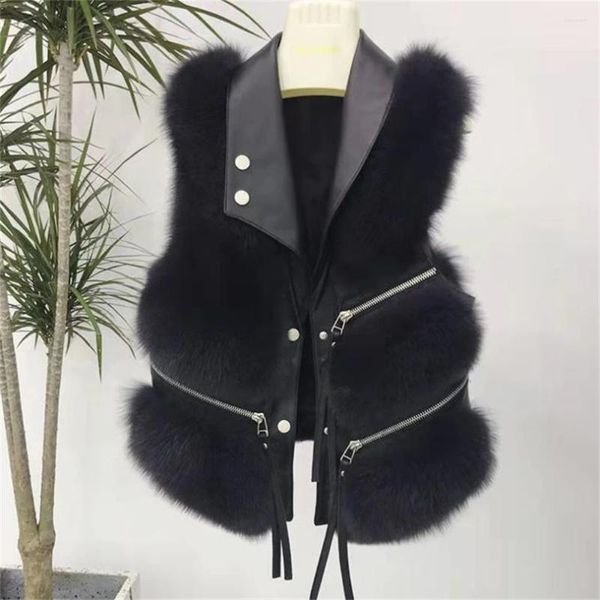 Gilets pour femmes Automne Fourrure Vestes sans manches Mode Faux Manteau Hiver Femmes Gilet Femme Veste Gilet Fluffy PU Splice Dames Chaud