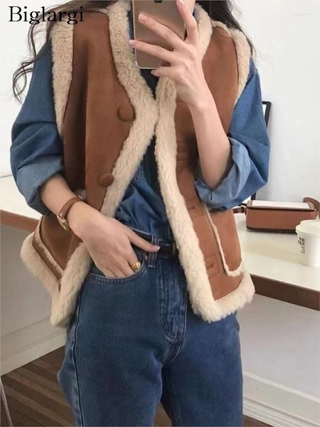 Chalecos de mujer otoño peludo chaleco de peluche abrigo mujer estilo coreano suelto sin mangas chaquetas abrigos moda casual mujer 2023