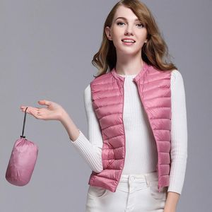 Chalecos de mujer, chaleco corto de plumón de pato blanco de otoño, chaqueta sin mangas, abrigos portátiles de oficina para mujer, chaleco de invierno 2023 para mujer