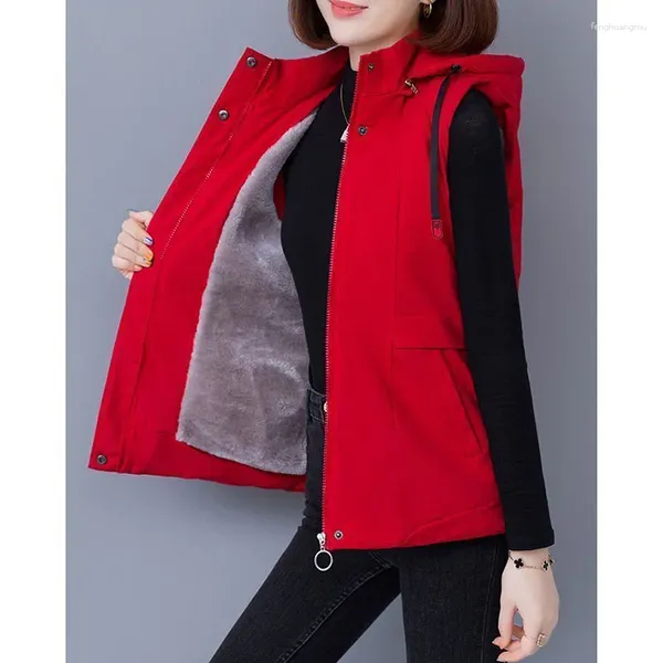 Gilets pour femmes Automne Hiver Manteaux Femmes Débardeur Couleur Unie Velours À Capuche Survêtement Sans Manches Gilet Veste Femme Gilet Chaleco Mujer