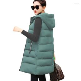 Femmes gilets automne hiver coton gilet femmes étudiant Long manteau vers le bas dames décontracté gilet mode à capuche Parka pardessus