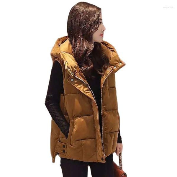 Chalecos de mujer Otoño Invierno Alambre de oro Elvet Chaleco corto Chaqueta de algodón Cremallera suelta Casual Ladie Ropa externa