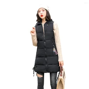 Damesvesten herfst winter lange katoenen dames jas Koreaanse mouwloze jas slanke warme dames vest 3xl gilet