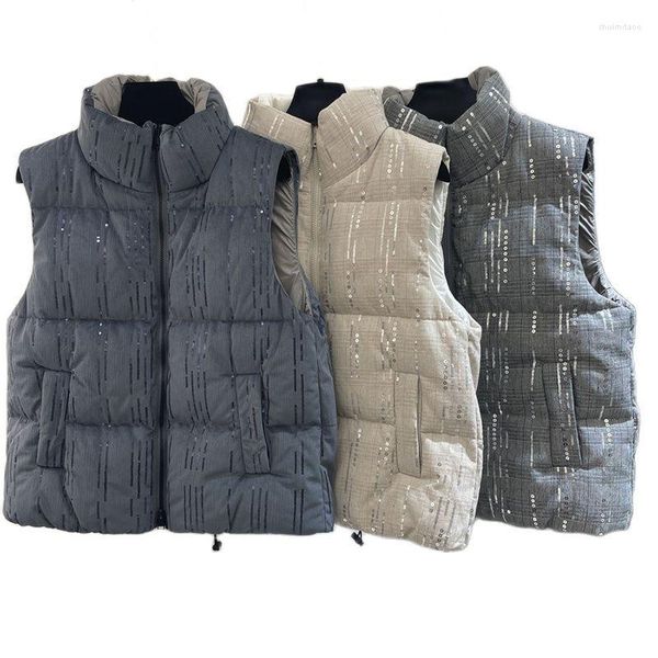 Gilets pour femmes automne hiver paillettes vers le bas gilet mode simple col montant blanc canard a-ligne piste femmes vêtements haut de gamme 3color