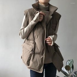 Chalecos de mujer Otoño Invierno chaquetas sin mangas mujeres 2024 moda coreana algodón acolchado abajo chaleco suelto cálido botones gruesos chaleco Q410