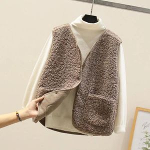 Vrouwen Vesten Herfst Winter Dragen Lamswollen Vest Vrouwen Losse Mouwloze Pluche Vest Jas Mode Pocket Gilet Femme