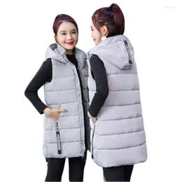 Chalecos de mujer Otoño Invierno Mujeres Chaleco 2022 Femenino Sin mangas Outerwear Chaqueta con capucha Cálido Abrigo largo Colete Feminino Gilet Abrigo Str