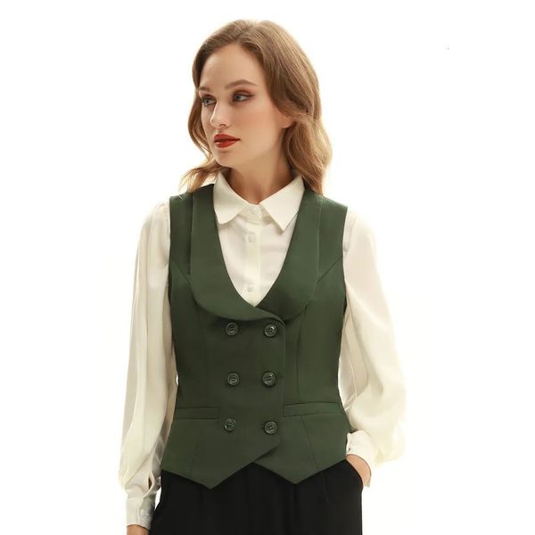 Gilets Femmes Belle Poque Femmes Vintage Double Boutonnage Gilet Col V Profond Mouchoir Ourlet Manteau Col À Revers Gilet Avec Poche 231023