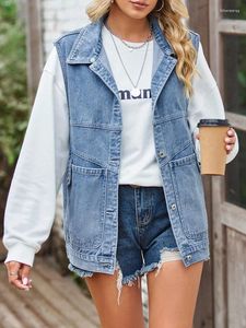 Dames Vesten Benuynffy Single Breasted Los Denim Vest Dames Lente Herfst Street chic Casual Vrouw Mouwloos Jean Jas Met Zakken