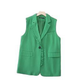 Gilets pour femmes Costume noir Débardeur pour femme Printemps et Automne Style coréen Épissé en mousseline de soie Côté Champignons Taille Manteau Longueur moyenne Débardeur pour femme Manteau 230329