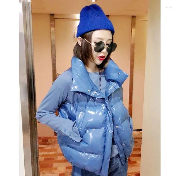 Chalecos de mujer Azul Color brillante Abrigo de algodón Chaleco Mujer Parkas Invierno Chaqueta corta Chaleco Mujer A451