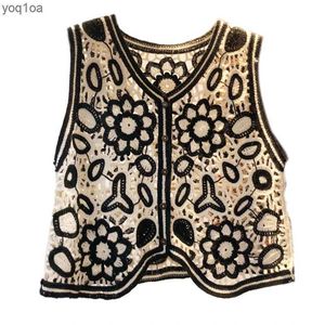 Damesvesten boho dames haak gebreide vest waistcoat vintage kleurrijk bloemen patroon mouwloos vest voor jas hippie v-neck cropl2403