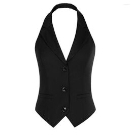 Damesvesten BP Women Vintage contrastkleurig vest Notch Revers Halterneck gilet Button-down pak met zakken