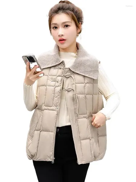 Gilets pour femmes Marque Solide Hiver Pan Boucle Tricoté Vestes De Revers Pour Femmes 2024 Fermeture À Glissière Chaud Gilet Imperméable Sans Manches Vers Le Bas Cotten Manteau