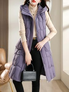 Gilets pour femmes Brieuces 2023 Hiver Femmes Gilet Veste Down Coton Rembourré Automne À Capuchon Long Manteau Sans Manches Femme Gilet