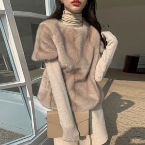 Femmes s Gilets Marron Mode Coréenne Fluffy Gilet Femme Col Rond Lâche En Peluche Épaissie Chaud À Manches Courtes Manteau Femme Sweet Top Drop 230105