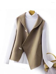 Gilet da donna CAIXINGLE Gilet da donna a forma irregolare Pura lana con risvolto Cardigan senza maniche Autunno e inverno Top coordinato