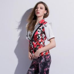 Damesvesten Casual Spring Designer Rose Print V-Neck Single Button Pockets Fashion Elegant Baroque Dames Vest