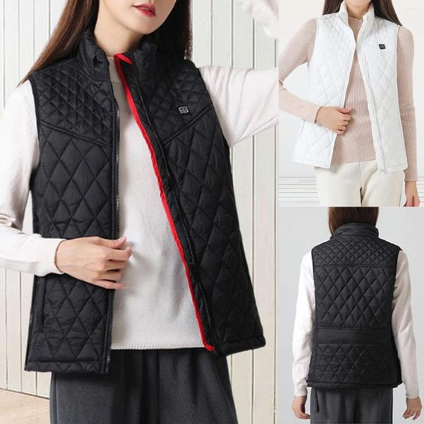 Gilets pour femmes Chaquetas col montant vestes chauffantes électriques fermeture éclair femmes USB veste chauffante style décontracté gilet intelligent pour le sport