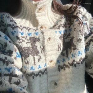 Vêtes pour femmes Sweater de Noël Cardigan tricot Jacquard Stand Collar à manches longues Vintage Vintage Casual Work