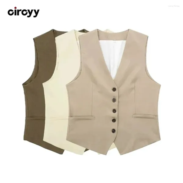 Vêtes pour femmes circyy gilet féminin de lin gaim mode single tops vintage v cou sans manches