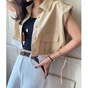 Chalecos de mujer Clothland Mujeres elegante estilo corto chaleco sin mangas bolsillos chaleco chaqueta abrigo de verano mujer ma92