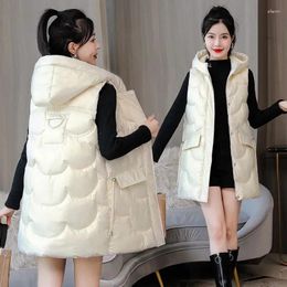 Gilets pour femmes COKAL Bright Vest Long Slim Fit sans manches à capuche en coton léger manteau de luxe automne et hiver gilet de mode