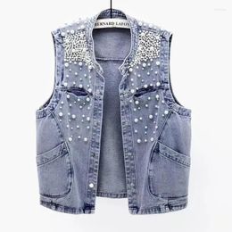 Gilets pour femmes COKAL Veste d'été Veste de mode coréenne Gilet sans manches perlé Top Cut Street Wear