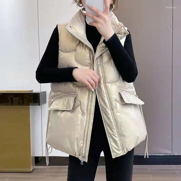 Gilets pour femmes coton vers le bas gilet imperméable femmes hiver européen gilet col montant veste rembourrée femme