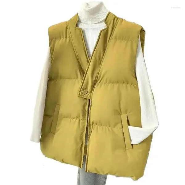 Gilets pour femmes Gilet rembourré en coton surdimensionné femmes mode gilet haut de gamme épaissi un bouton bouffant col en v veste sans manches manteau