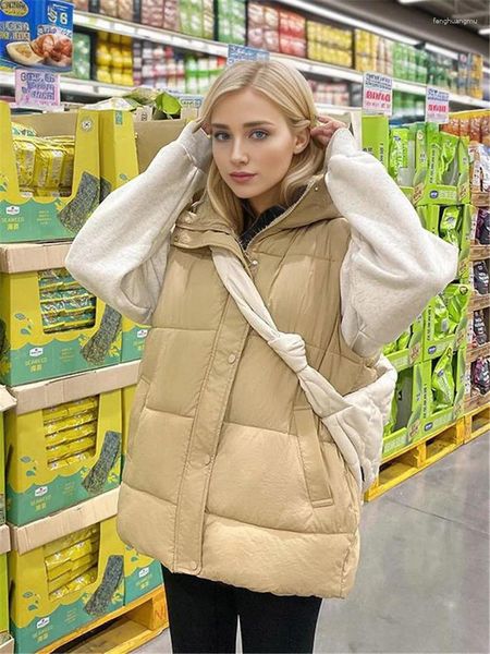 Gilets pour femmes Gilet en coton Femmes 2023 Automne Hiver Mode Coréenne Lâche Col Montant À Capuche Sans Manches Gilet Vêtements