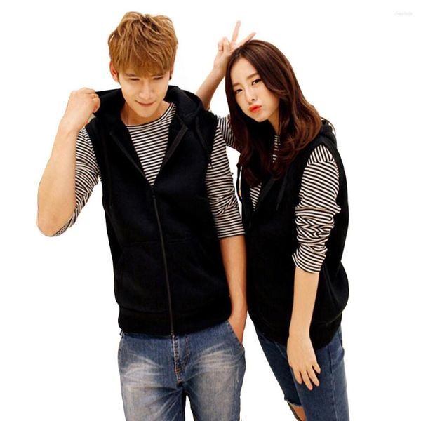 Gilets pour femmes Couple Couleur unie Printemps-automne Gilet sauvage Veste Hommes Casual Sans manches Zip Up Sweat à capuche Sport Hoodies Waistco