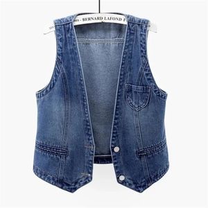 Gilets pour femmes Denim Débardeur Femme Printemps Automne Veste Vintage Jeans Débardeur À Manches Courtes Veste Débardeur Débardeur Femme Décontracté Sans Manches Denim Manteau 230403