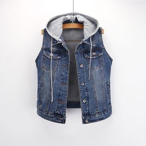 Damesvesten Denim vest Mid Short Jean Mouwloze jassen Distressed Cotton Womens Print Scrub Jacket