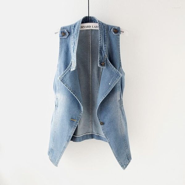 Gilets pour femmes Denim gilet femmes printemps automne décontracté mince solide veste sans manches costume col manteau 3XL vêtements d'extérieur pour femmes hauts